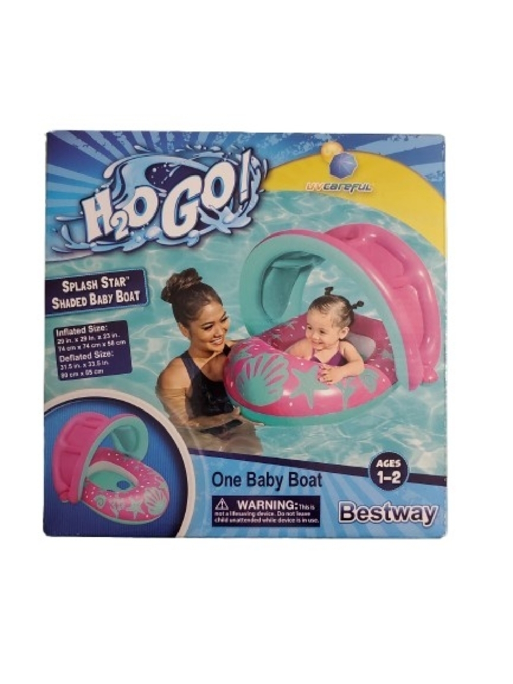 H2O GO! Pink Baby Splash Star Inflatable Shaded Boat Float
